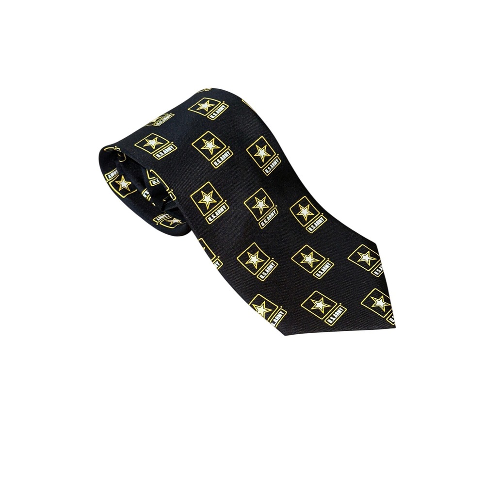 US Army Mens Silk Necktie Black Gold Star Logo Military Pattern Dress Tie